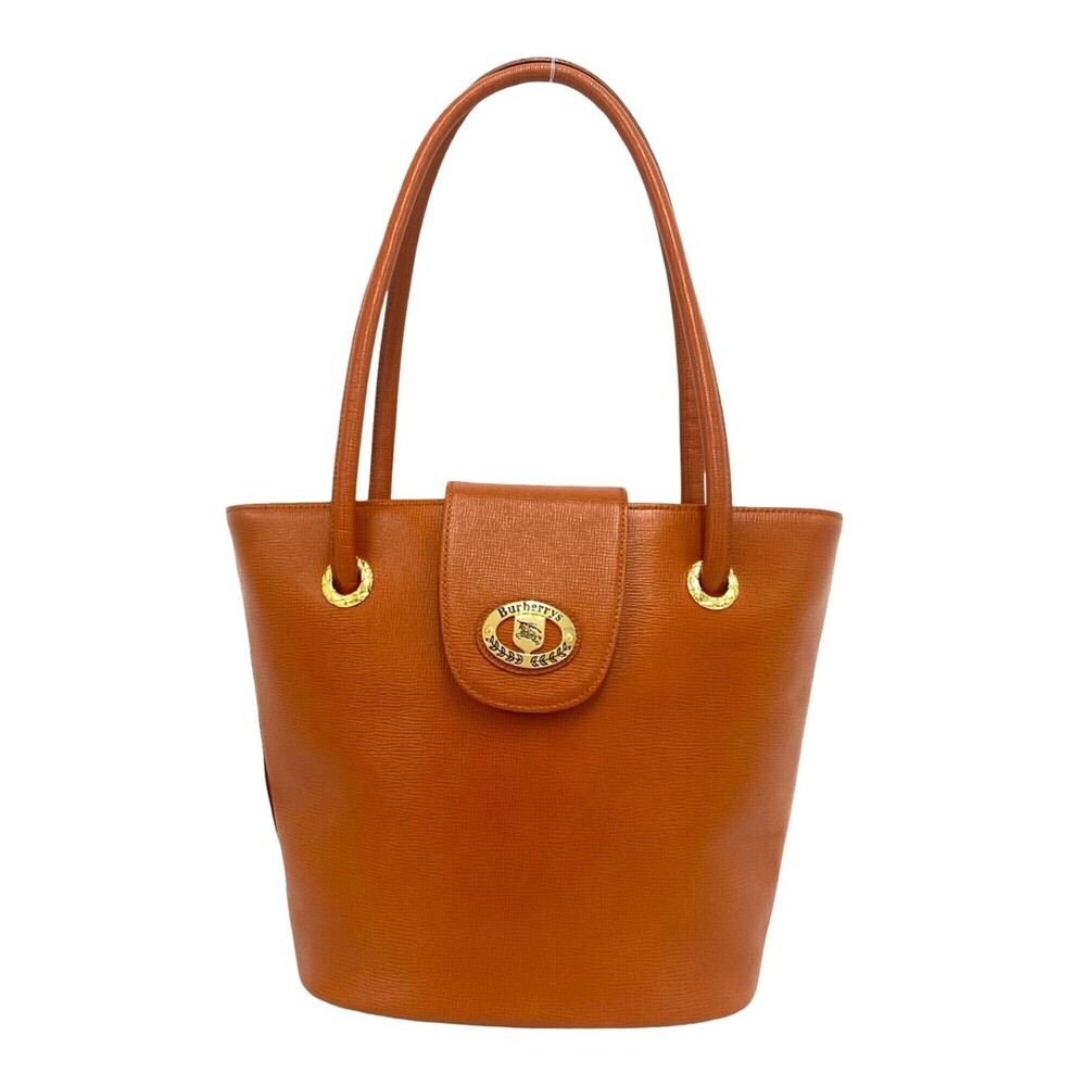 Burberrys Shadow Horse Logo Leather Semi-Shoulder Bag Tote Handbag Orange 17105